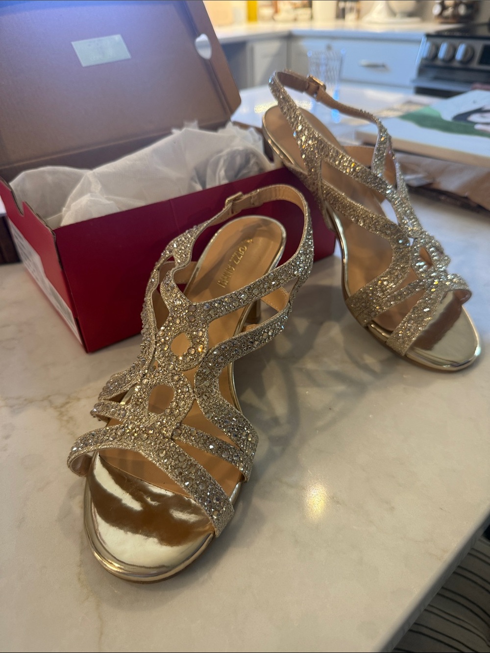 Gold Glitter Strappy Evening Sandals